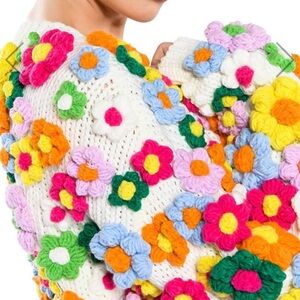 Colorful floral knit cardigan